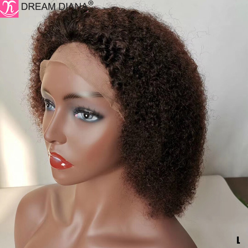 DreamDiana Malaysian Afro Curly Lace Front Wig 200 Density 13x4 Lace Frontal Kinky Curly Human Hair Double Drawn Glueless Wigs