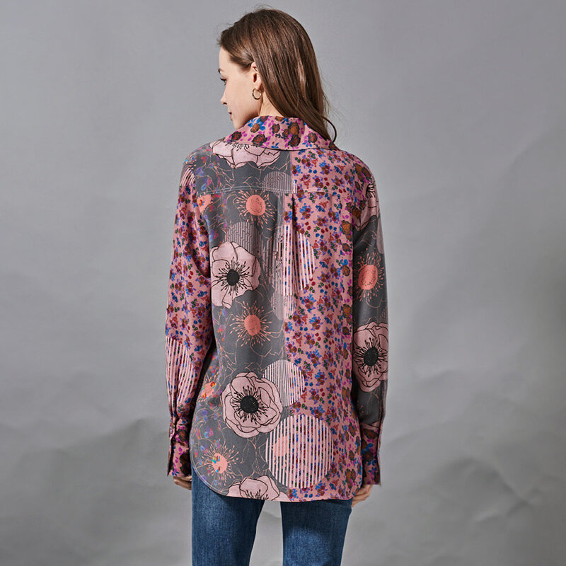 CISULI 100% قميص مطبوع من الحرير عطلة نمط قميص الخريف للنساء