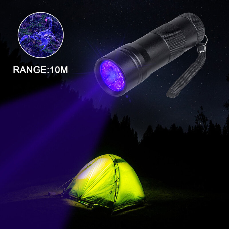 Lampe de poche ultraviolette à 12led 395nm, Portable, lumière noire UV, détecteur pratique, torche pour chien chat, tache d'urine animale, punaises de lit