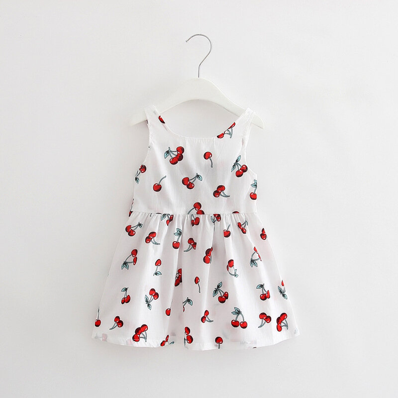 Print Cherry Vest Girl Baby Clothing Casual Kids Clothes Floral Dress for Baby Infant Outfit Vestido Baby Menia Bohemian Dresses