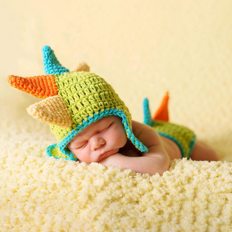 Newborn Baby Photography Props Babies Boys Dinosaur Photo Shoot Accessories New Bebe Handmade Costume New Infant Knitted Clothes