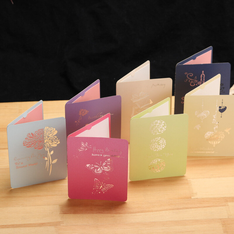 Tarjeta de agradecimiento de cumpleaños para niños, grabado láser, mini tarjeta de felicitación hueca, juego de sobres, tarjeta de felicitación en blanco, 10 piezas