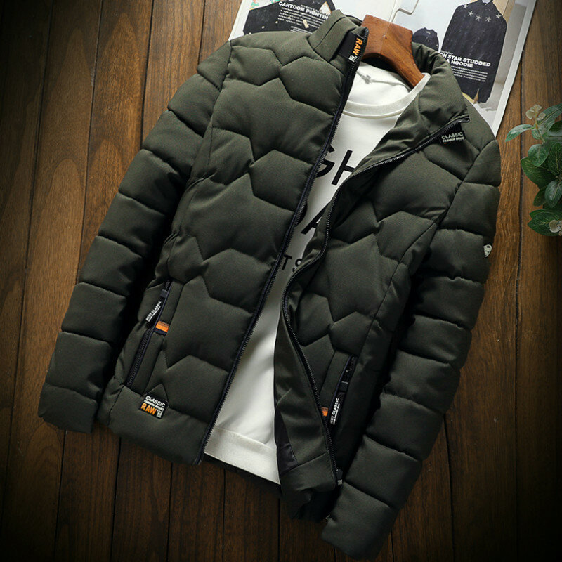 SHiONFA-Parkas grossas quentes casuais masculinas, jaqueta confortável com zíper, colarinho sólido à prova de vento, roupas magras para homem grande, 4XL, inverno
