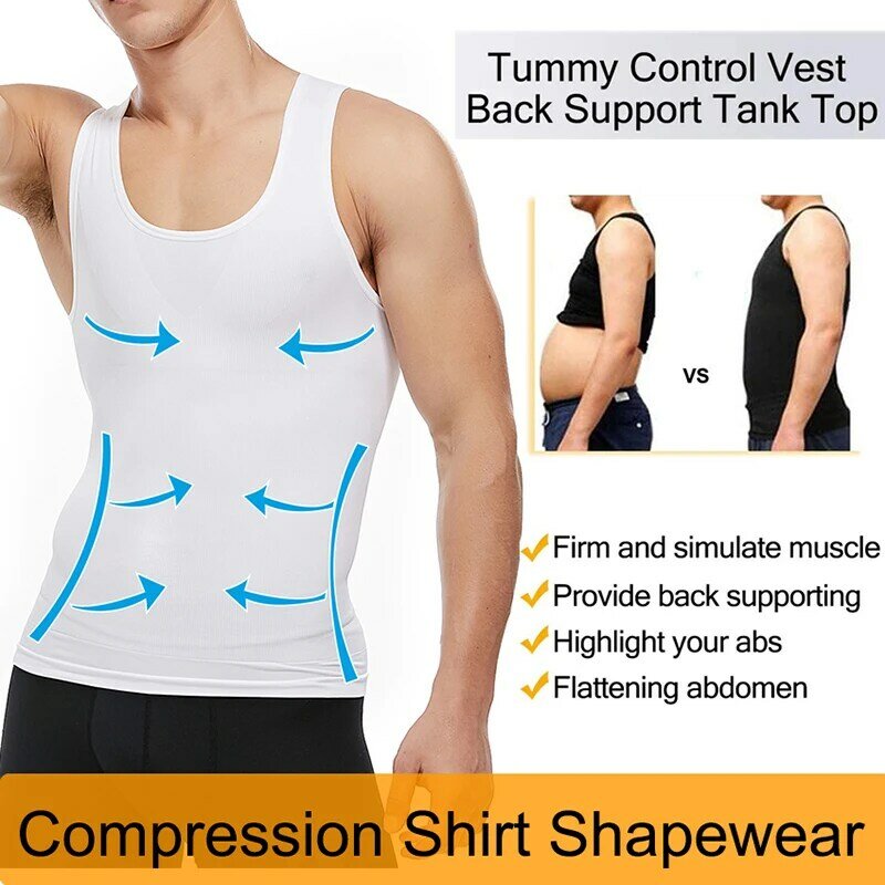 メンズスリミングボディシェイパーベストシャツ腹筋腹部コンプレッションシャツ女性化乳房ムーブワークアウトタンクトップ下着を隠す