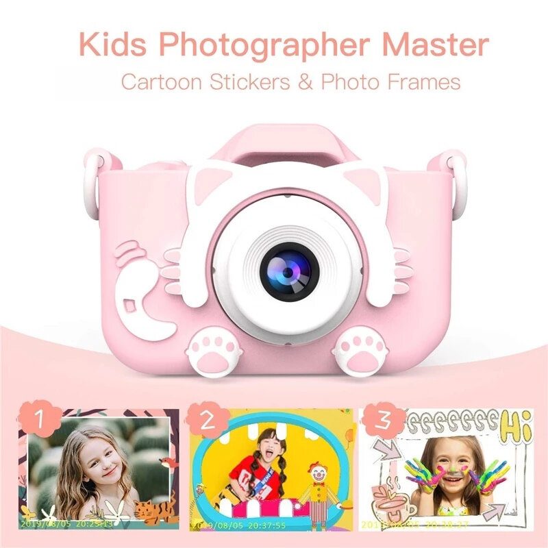 Appareil photo numérique pour enfants avec chargeur USB, caméra de jeu intégrée, housse de protection en silicone antichoc pour enfants, HD 1080P, 20MP