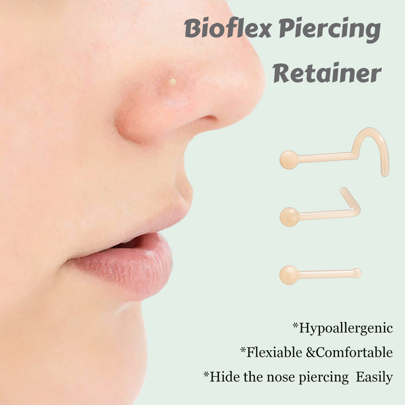 Bioflex-retenedor de bola de plástico transparente, 20G, Piercing para la nariz, tornillo en forma de hueso, ocultar joyería para la nariz para el trabajo, 5/10 piezas