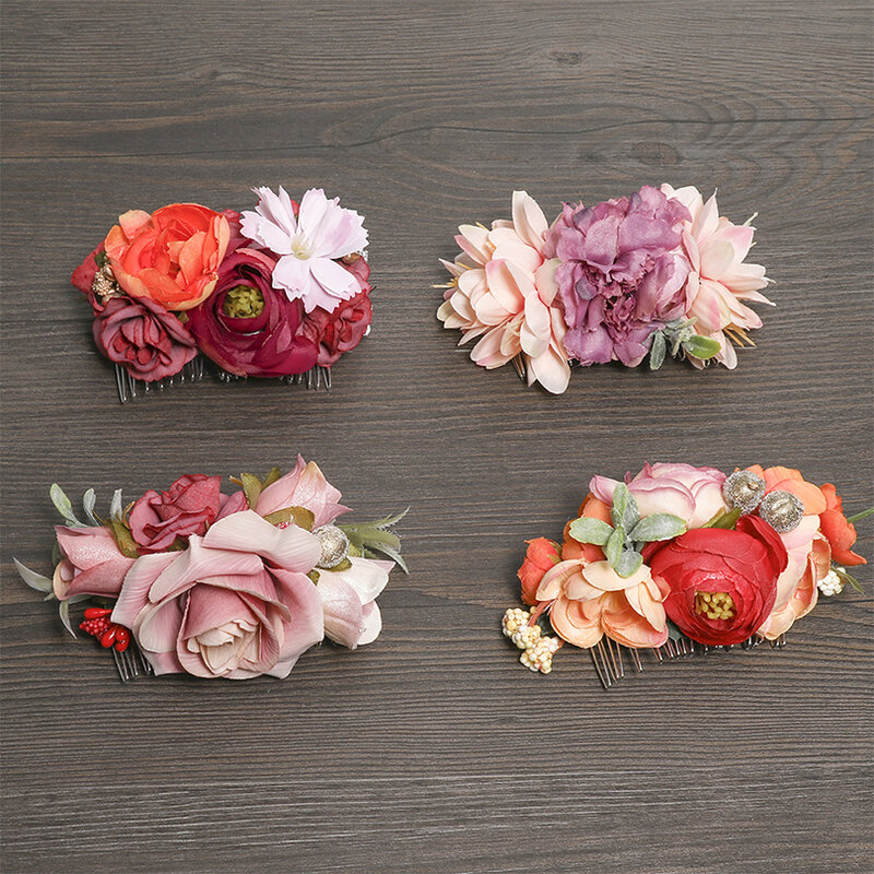MOLANS Chic-peine de flores para el pelo, accesorios para el pelo, estimulación de bayas naturales, cabezas florales, exquisita hoja de rosa, novia y boda
