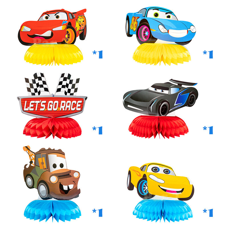 6Pcs Race Car Honeycomb Centerpieces Desktop Multiple Auto Elements Table Topper for Kids Birthday Party Decoration Baby Shower