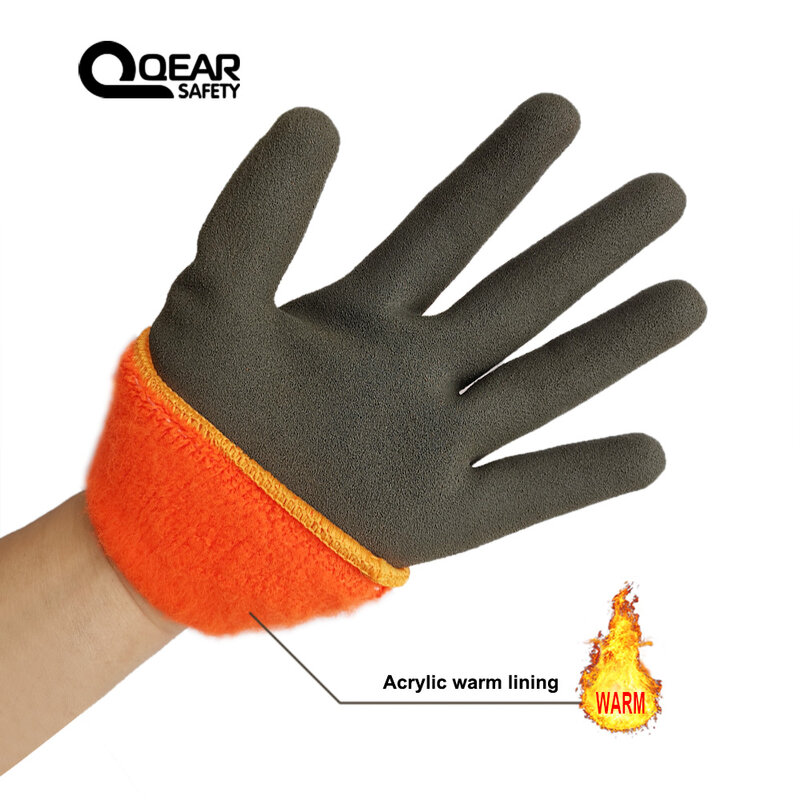 Теплые защитные перчатки для работы, полностью теплая флисовая подкладка внутри, водонепроницаемая искусственная кожа, противоскользящая ладонь, для зимнего использования