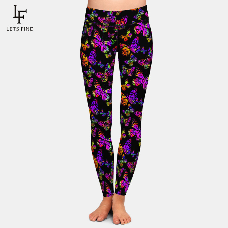 LETSFIND New Colorful Butterfly Printing Women Fitness Leggings High Waist Push Up Soft Stretch Leggings