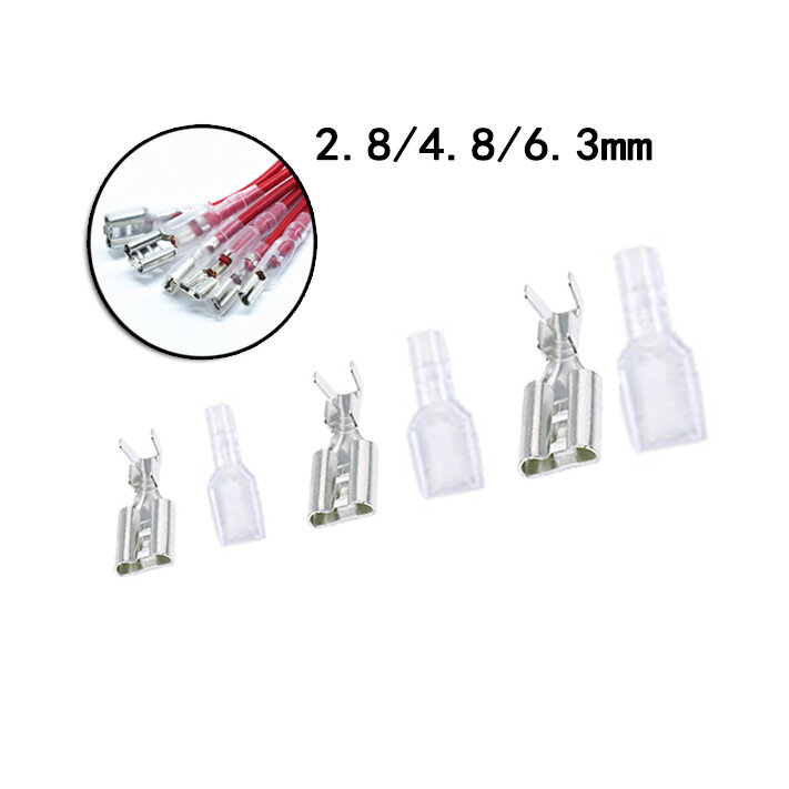 100Pcs 50Pairs Female Spade Connector 2.8mm 4.8mm 6.3mm Crimp Terminal with Insulating Sleeves For Terminals 22-16AWG