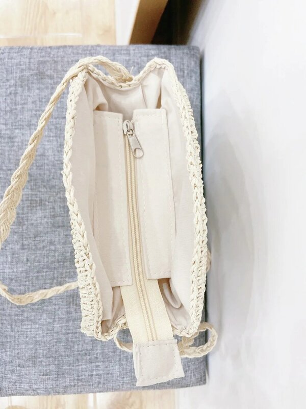 Disco de cuerda de papel con marco para mujer, bolsa de paja de verano, bolsa de ganchillo, bolsa de playa, 23,5x23,5 CM, a6321, 2020