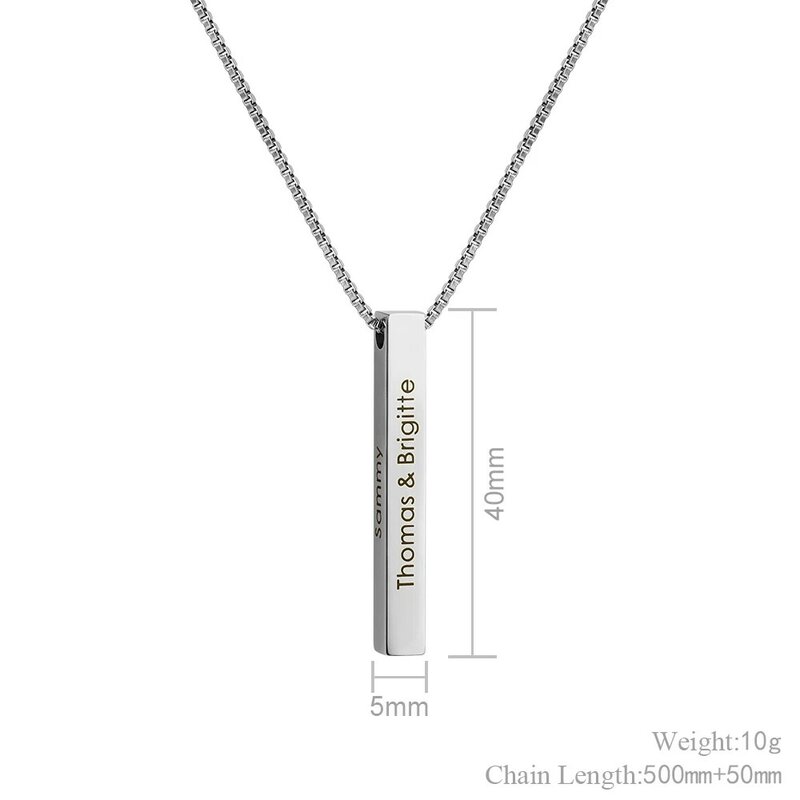 MYLONGINGCHARM Personalized Bar Necklace 5x40mm custom names date for you  3D Bar Pendant Necklace 4 colors