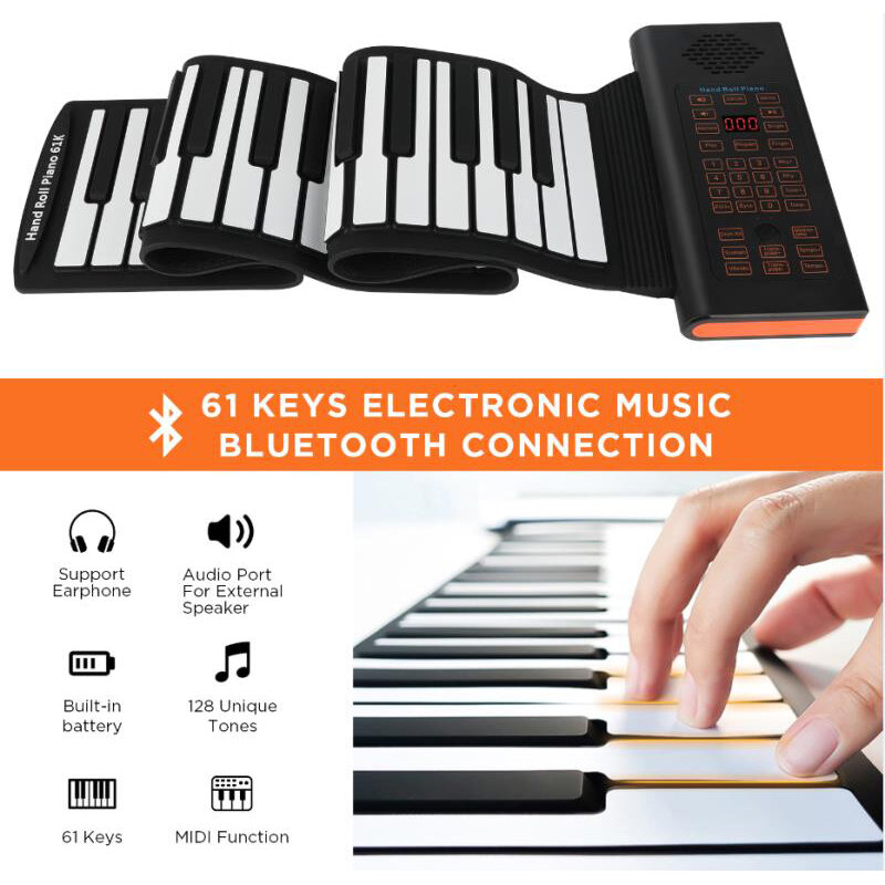61鍵ポータブル柔軟なロールピアノホームおもちゃ大人/子供電子キーボードデジタルbluetoothアプリ接続内蔵話すで