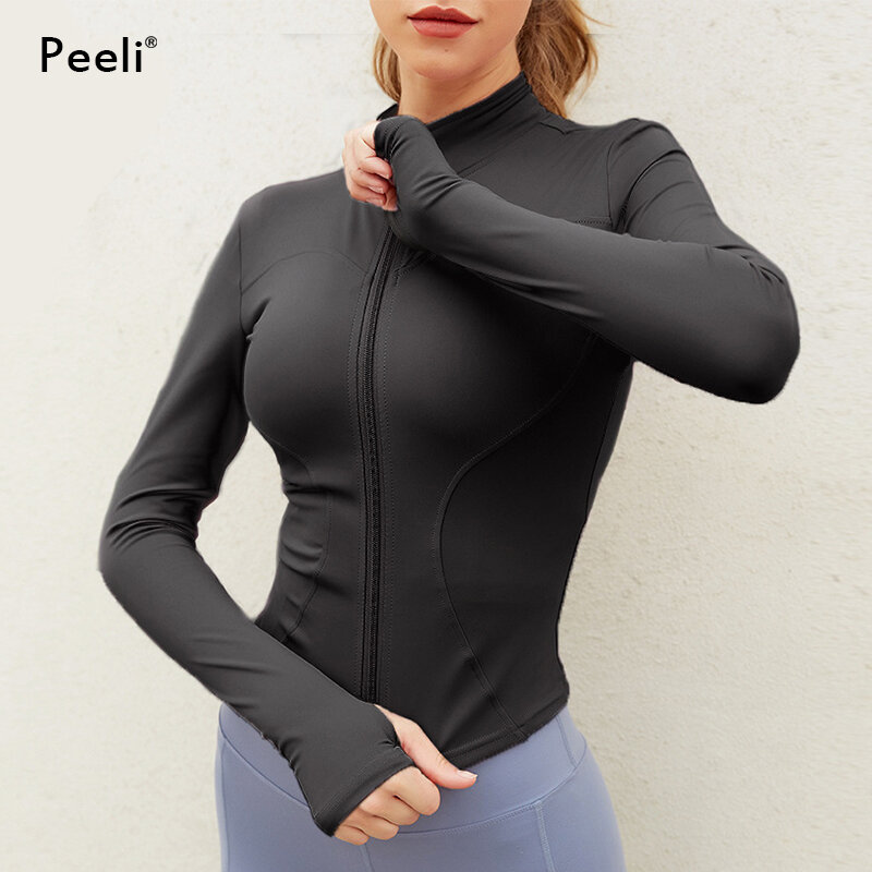 Peeli-chaqueta deportiva de manga larga para mujer, camisa de Yoga con cremallera para Fitness, ropa deportiva cálida para gimnasio, abrigos para correr, ropa de entrenamiento, Invierno