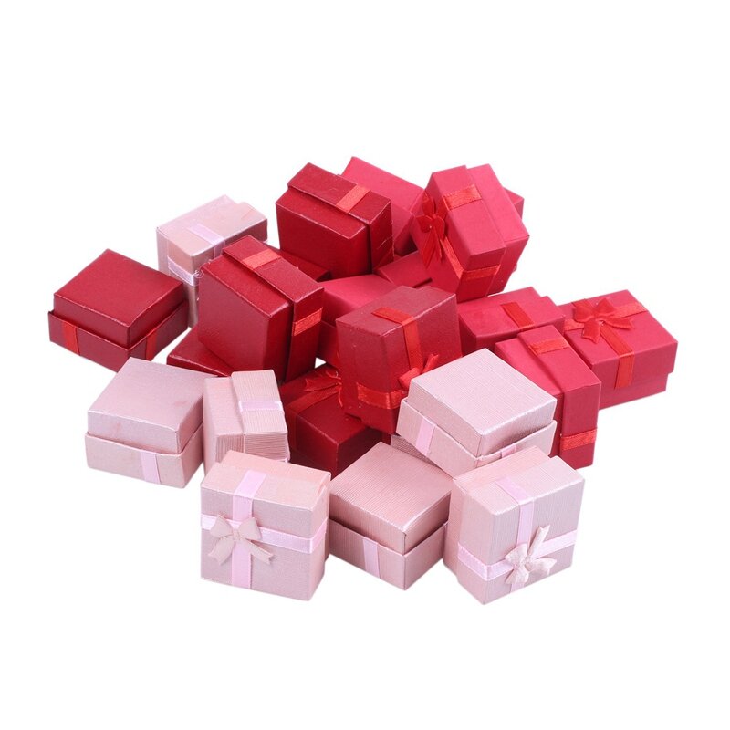 Conjunto de caixa de presente de 24 peças-caixa de jóias de anel quadrado para aniversários, casamentos, aniversários, cores sortidas