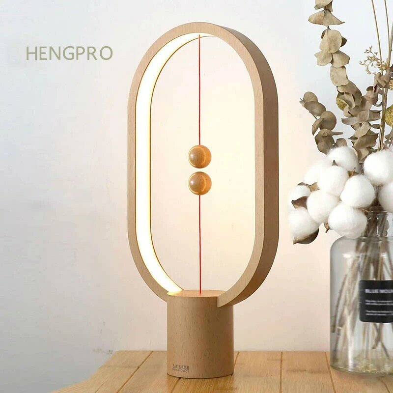 2020 ترقية HENGPRO التوازن ليلة ضوء المحمولة القطع الناقص المغناطيسي منتصف الهواء التبديل LED مصباح مكتبي اللمس يعتم ديكور المنزل