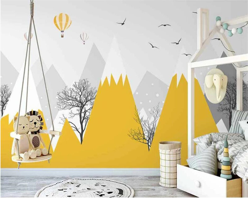 Beibehangカスタム北欧手塗装幾何山頂熱気球子供の部屋の背景壁紙張り子peint