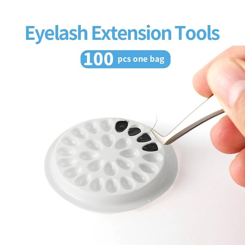 100pcs Disposable Eyelash Glue Holder Pallet Eyelash Extension Glue Pads Stand on Eyelash Plastic Glue Holder for Eyelash