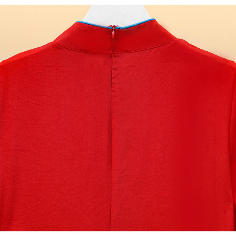 Qipao – robe mi-longue brodée, grande taille, Vintage, rouge, chinois traditionnel, décontracté, fête, femmes, été, 2021 M – 4XL