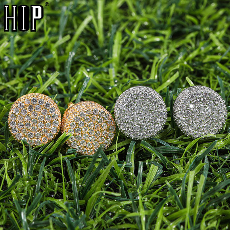 Серьги-гвоздики мужские в стиле хип-хоп, медные украшения со сверкающими камнями с круглым цирконием, украшение для ушей, 1 пара