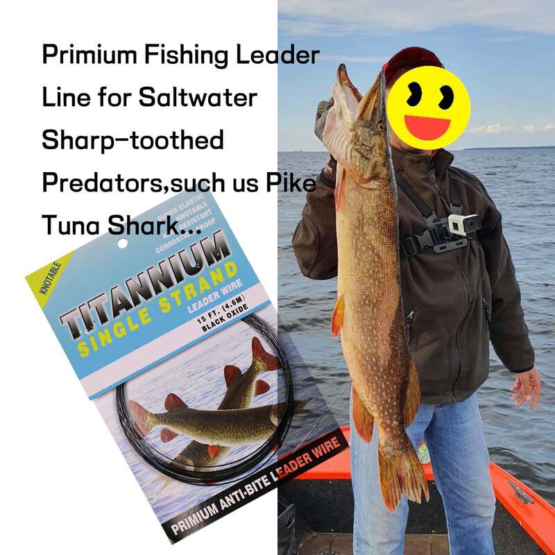 Nickel Titanium Fishing Leader Line, Kink-Resistente, dureza, água salgada Pike, Atum, Wahoo Pesca, 6LB-124LB, 15ft, 4,6 m
