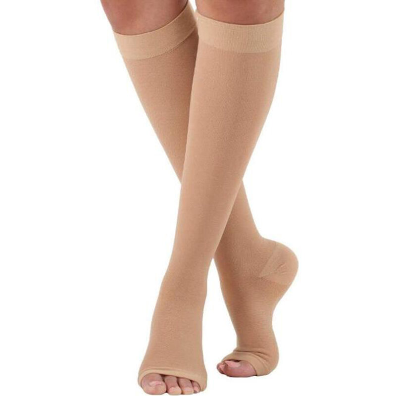 Calze a compressione S-XXL calze a compressione per calze da equitazione al polpaccio con vene Varicose calze al ginocchio con punta aperta elasticizzata