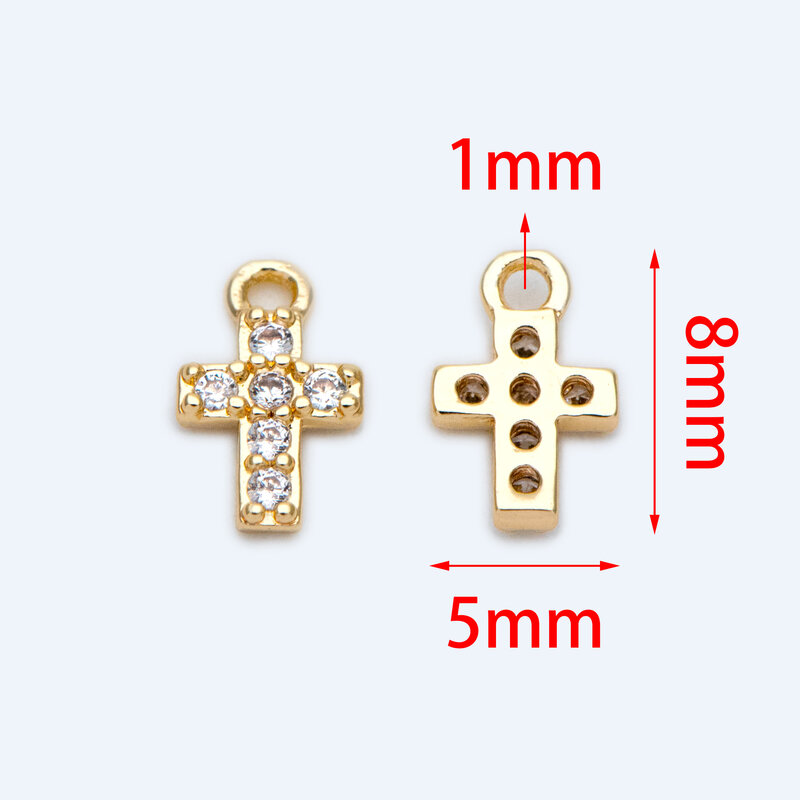 10pcs Micro Paved Cross Charm Pendants 8x5mm For DIY Jewelry Making Accessories Supplies (GB-1563)