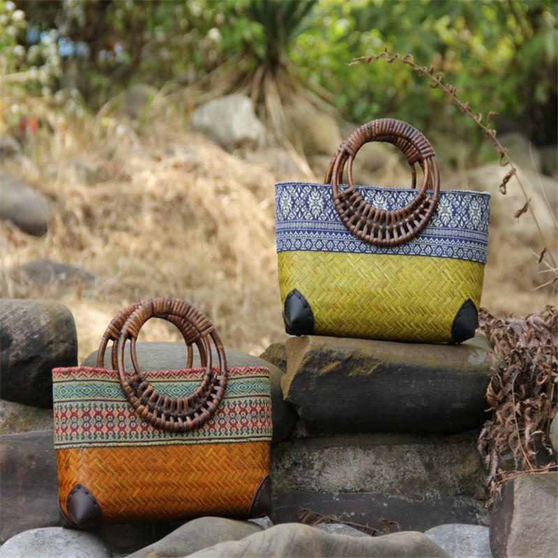 女性用手織り竹バッグ,和風レトロバッグ,茶道収納,編み物,a6104