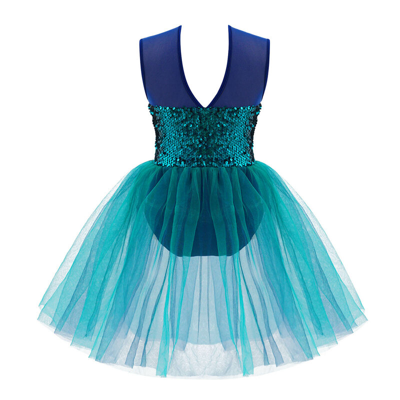 Błyszcząca baletowa spódniczka Tutu sukienka dla dziewczynek dzieci Dancewear bez rękawów cekiny trykot sukienka gimnastyka baleriny wydajność kostium