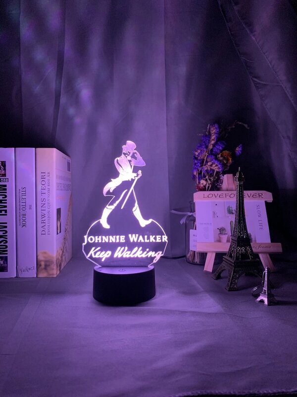 Johnnie Walker-3D LED Night Light para sala de bar, iluminação decorativa, USB a pilhas, mesa colorida, continue andando
