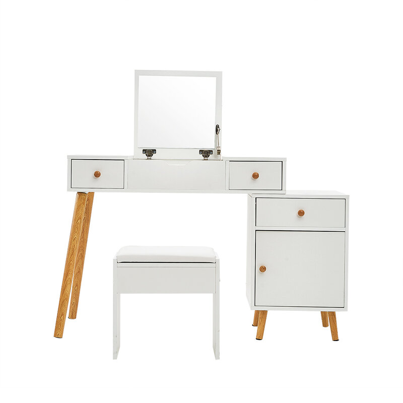 Panana Dressing Table Set Flip Up Mirror Modern Wood Effect Makeup Table with 5 Drawers Large Storage Space