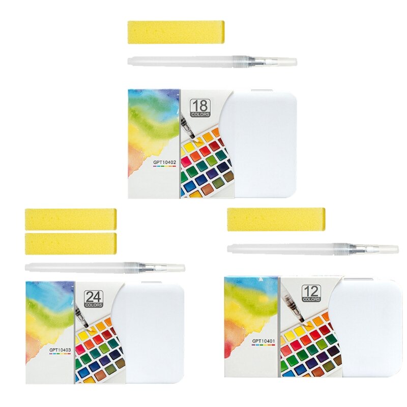 مجموعة ألوان مائية متعددة الألوان ، فرشاة قلم مائي ، لوحة قابلة للفصل ، مجموعة سفر قابلة للطي ، 12 ، 18 ، 24 لونًا ، جديدة ،