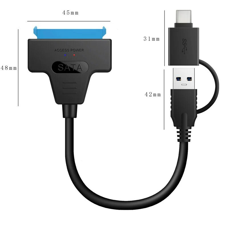 2in 1 SATA к USB 3,0 кабель SATA к внешнему жесткому диску типа C 22Pin Адаптер конвертера для 2,5 дюйма HDD/SSD