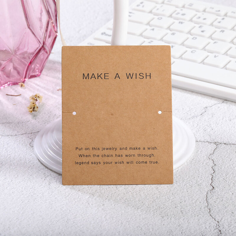 Pulseira de papel Kraft Display Cards, Make A Wish Text Print, Hang Price Tag, Pacote De Papelão para Jóias Artesanais, 7x9cm, 20-10Pcs