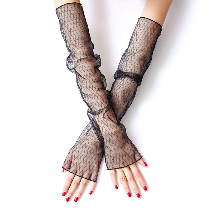 Black Lace Mesh Sleeves Long Sun Protection Thin Arm Sleeves Dotted Star Pattern Gloves For Women Wedding Dress Accessories