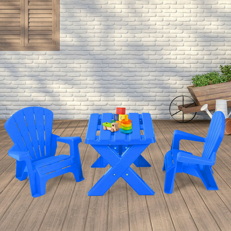 Costway 3 sztuk dla dzieci dla dzieci stół z krzesłami meble do zabawy wewnątrz na zewnątrz niebieski HW66278BL