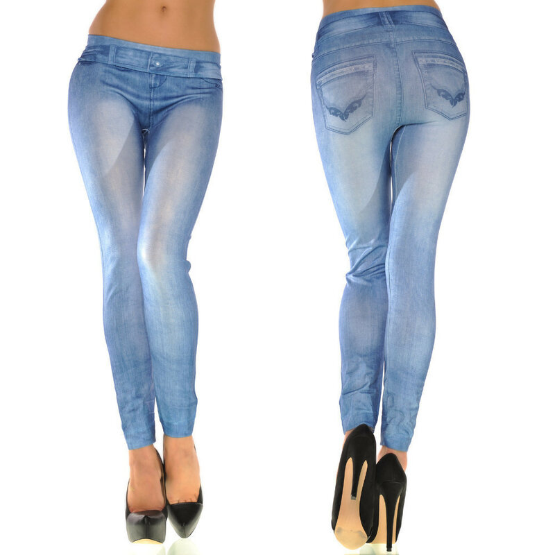 Женские классические эластичные облегающие леггинсы, пикантные обтягивающие джеггинсы с имитацией джинсов, обтягивающие брюки большого размера, Лидер продаж