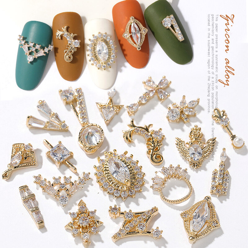 Hniux 2 Stuks 3D Metalen Zirkoon Nail Art Sieraden Luxe Parel Hanger Decoratie Top Crystal Manicure Diamant Amulet