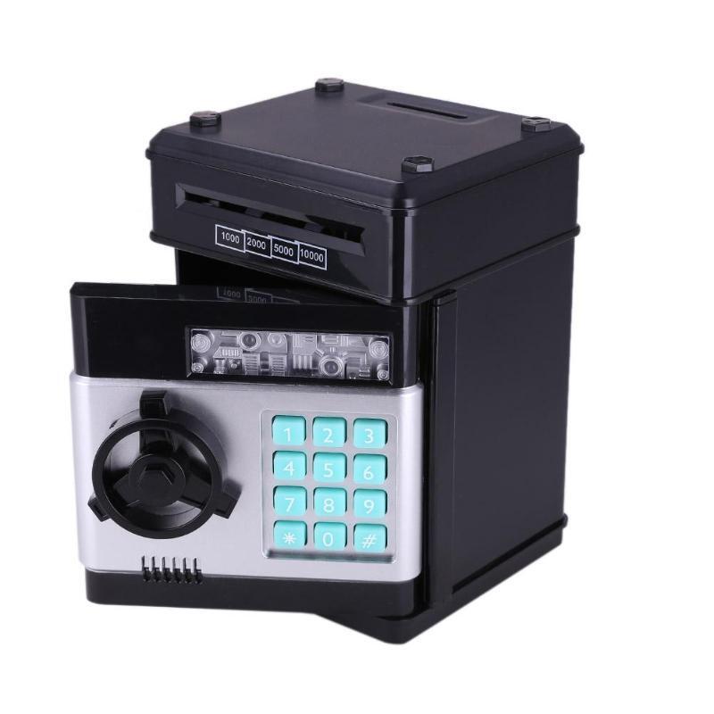 Cofrinho automático caixa de dinheiro com senha, economizador de moedas, caixa de cofre para crianças, presente de aniversário, cor preta