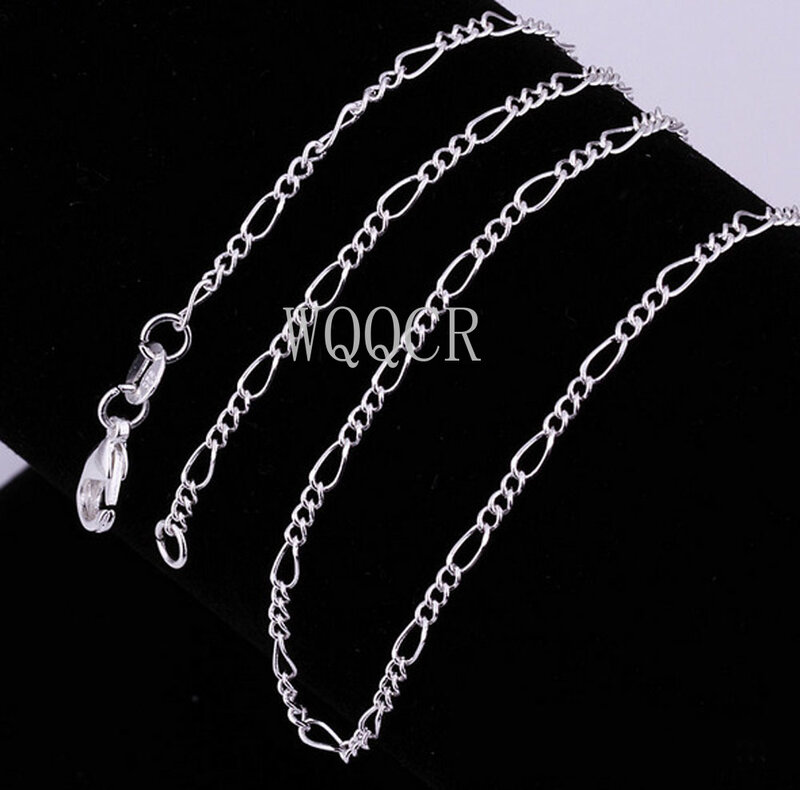 Wholesale 5PCS Of Bulk 925 Embossed Silver 2MM Figaro Chain 16",18" ,20",22",24",26",28",30Inches Applicable Pendant