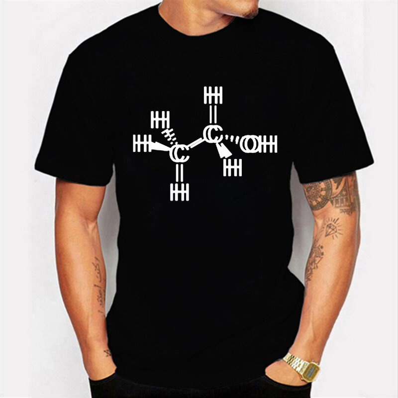 Verão nova moda masculina casual t-shirts molécula de álcool estampa luminosa camiseta masculina de manga curta o-pescoço t camisa para homem