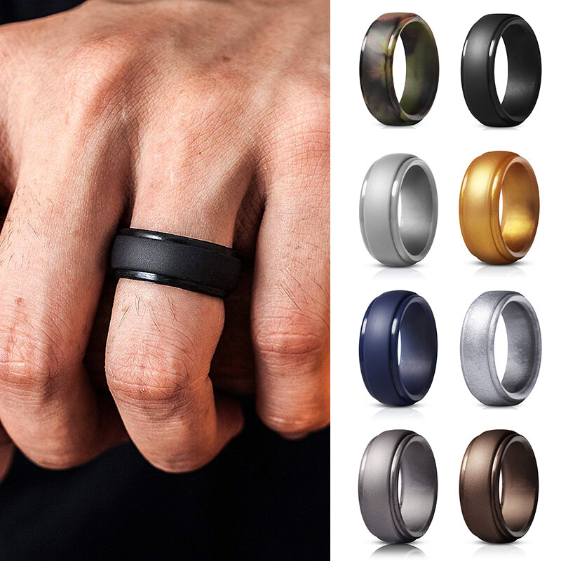 Mężczyźni i kobiety nowi mężczyźni silikonowe pierścionki 7-12 rozmiar hipoalergiczne elastyczne męskie ślubne opaski gumowe 8mm Food Grade silikonowy palec serdeczny