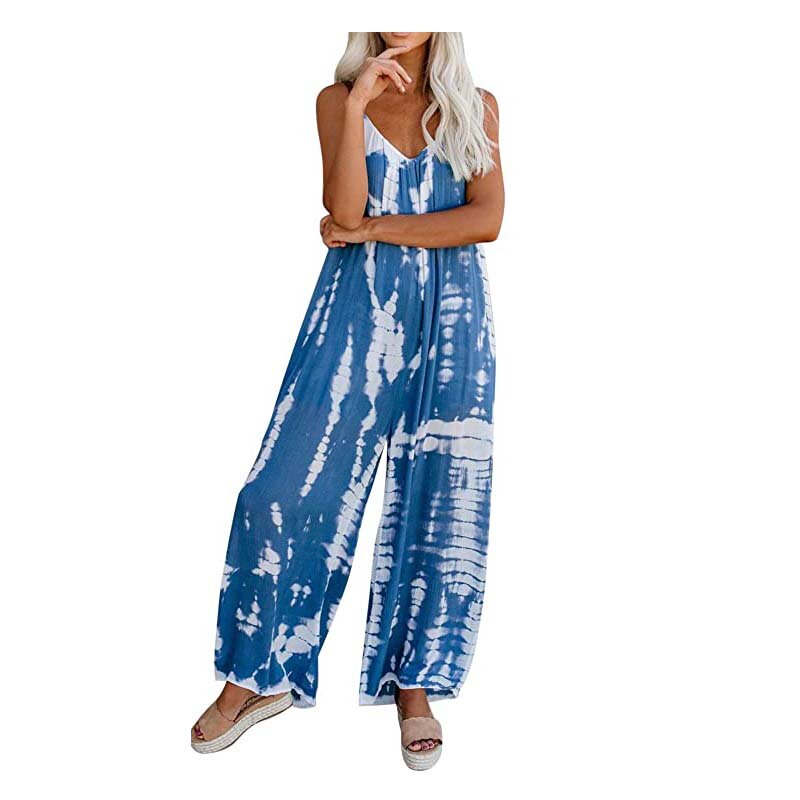 Frauen Sommer Overall Sommer Tie Dye Overall Spaghetti Strap Lose Fit Strampler Outfit Damen Plus Größe Backless Hülse Overall