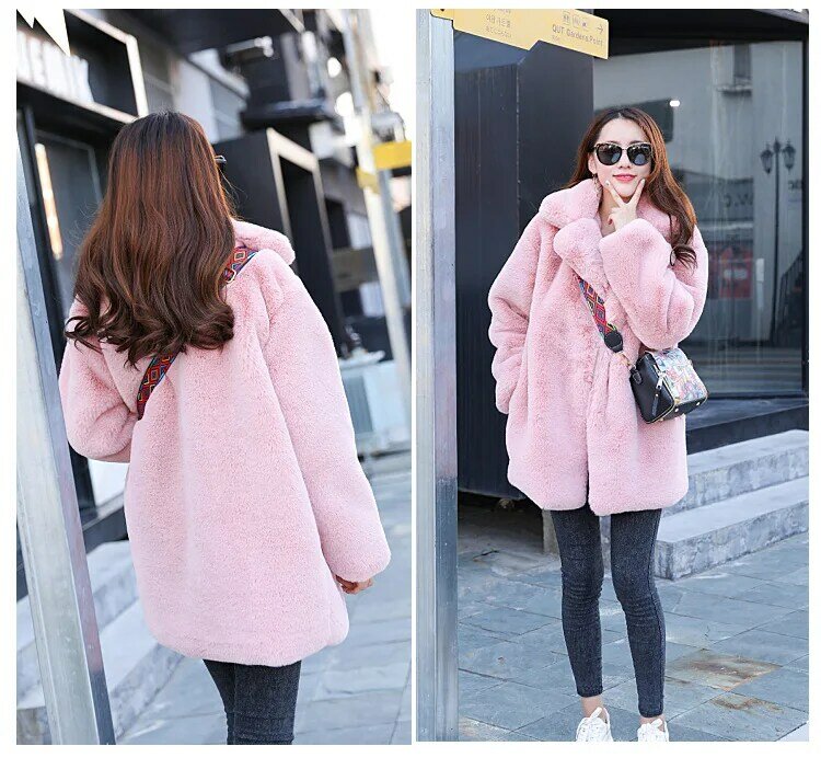 Abrigos de visón para Mujer, abrigo de piel sintética rosa, elegante, grueso y cálido, chaqueta de piel falsa para invierno, 2020