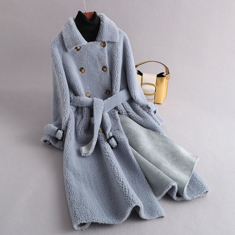 Зимнее пальто AYUNSUE из натурального меха, женская одежда, длинная куртка с овчиной, двубортные шерстяные пальто, куртка для женщин Sqq1195