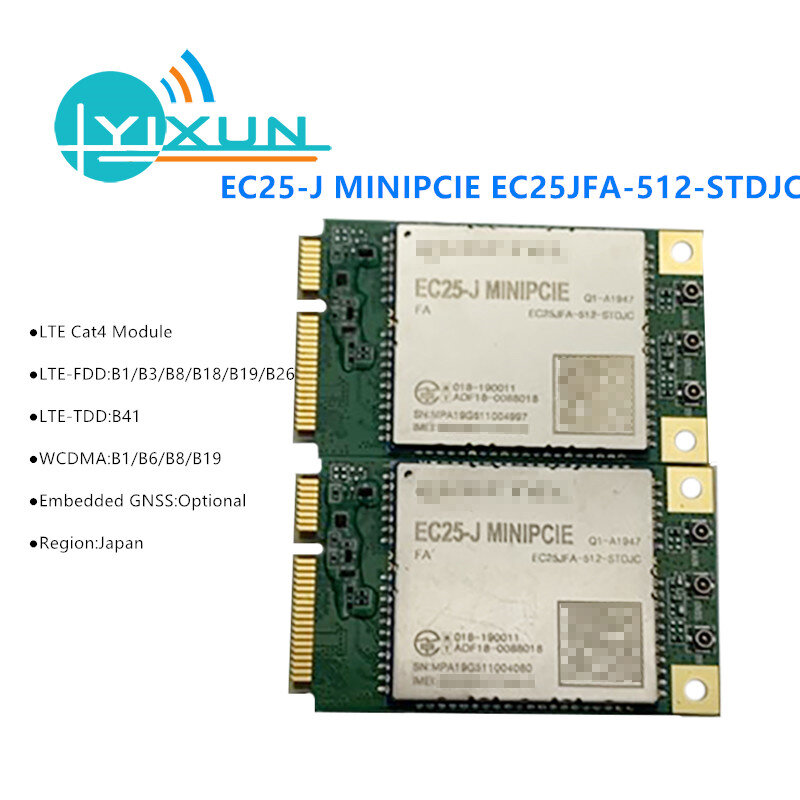 Quectel EC25JFA-512-STDJC EC25-J Mini PCIE LTE CAT4โมดูล4G พร้อมตัวรับสัญญาณ GNSS สำหรับ B1สายญี่ปุ่น B3 B8 B18 B19 B26 B41
