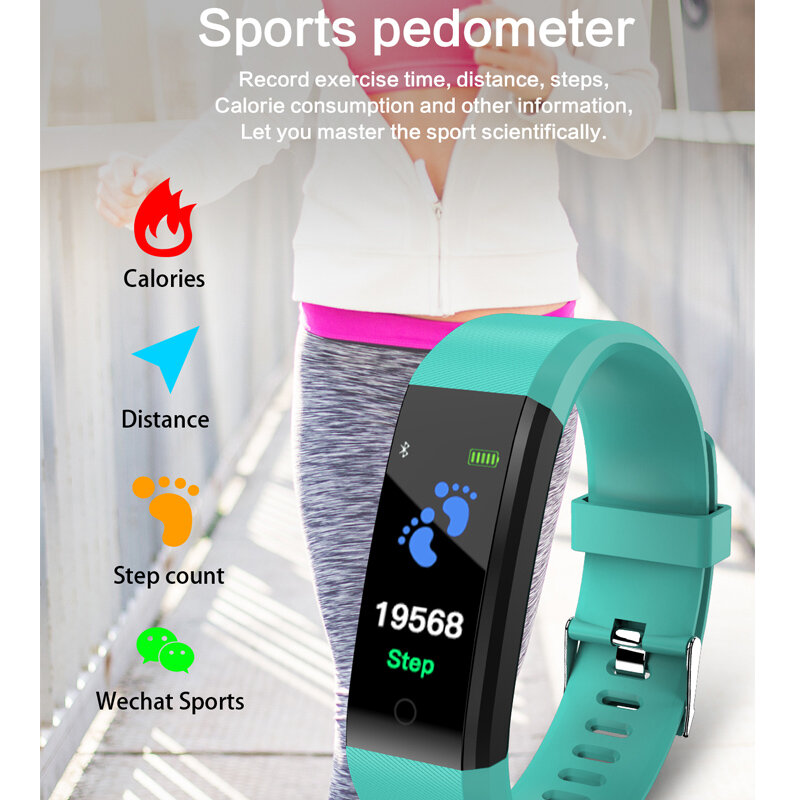 Inteligente Pulseira de Fitness Monitor de Freqüência Cardíaca Pedômetro Saúde Pressão Arterial Tênis Das Mulheres Dos Homens de Esportes Relógio Inteligente Para IOS Android