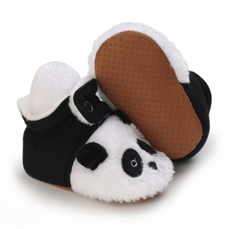 Botines de nieve para bebé, zapatos de cuna de Panda de dibujos animados para niño y niña, suela antideslizante cálida para invierno, zapatos para primeros pasos para recién nacido