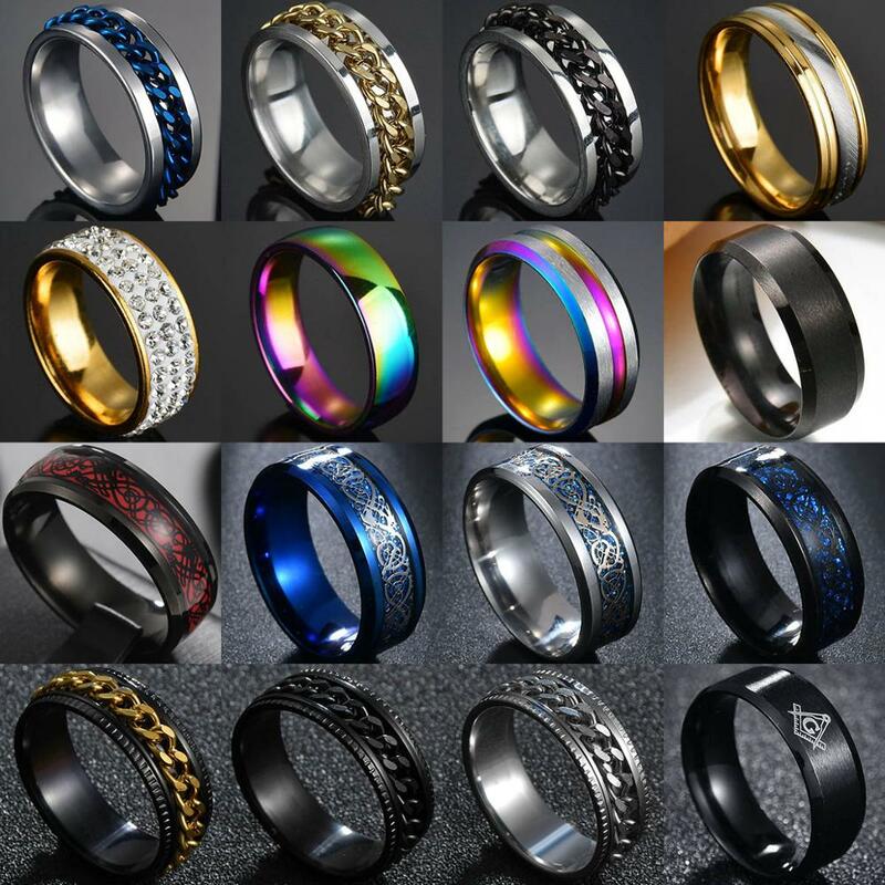 6/8mm Punk Titanium Steel Roman Numeral Twist Chain Rings For Men Polished Black Rock Biker Wedding Party Ring Jewelry Gift